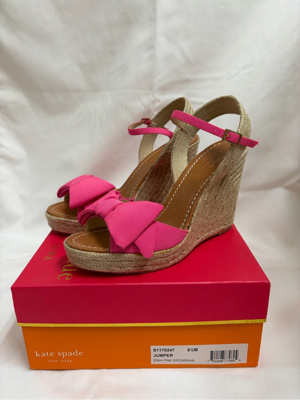 Kate Spade Jumper Pink Grosgrain Bow Espadrille Wedge Sandals NWT Size 8.5